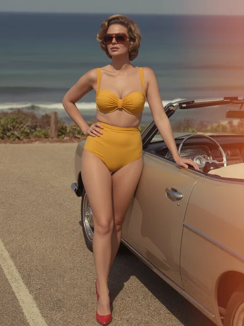 Image exemple pour le prompt bikini IA « Éditorial maillots de bain vintage années 1970 »