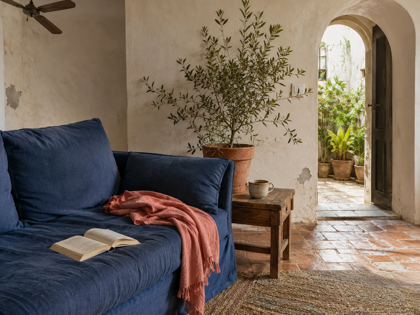 Sunlit Mediterranean Reading Room
