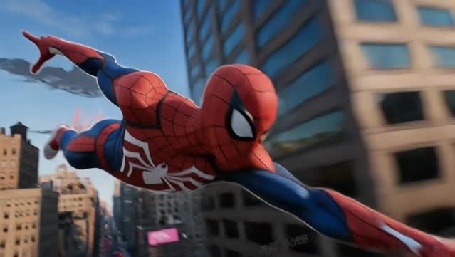 Superhero flying through a city AI video example