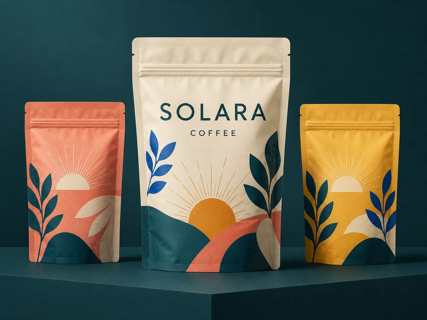 SOLARA coffee packaging generated with text to image AI