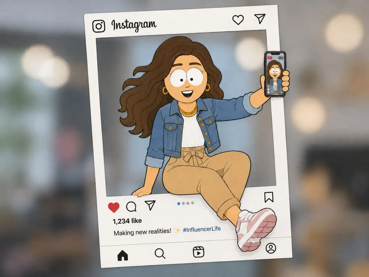 Avatar South Park mostrado en una publicación de redes sociales con estilo de selfie animada